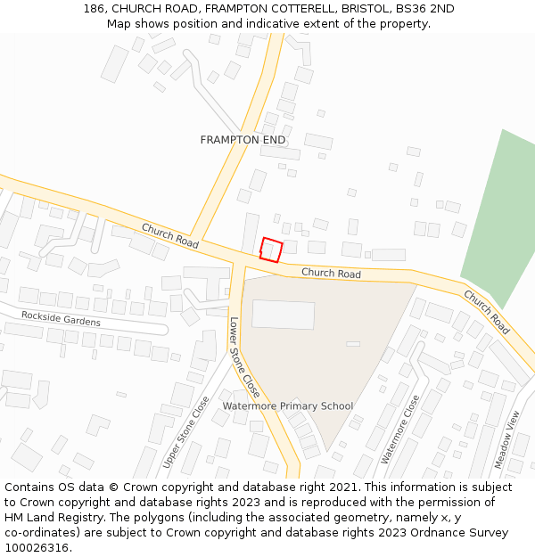 186, CHURCH ROAD, FRAMPTON COTTERELL, BRISTOL, BS36 2ND: Location map and indicative extent of plot