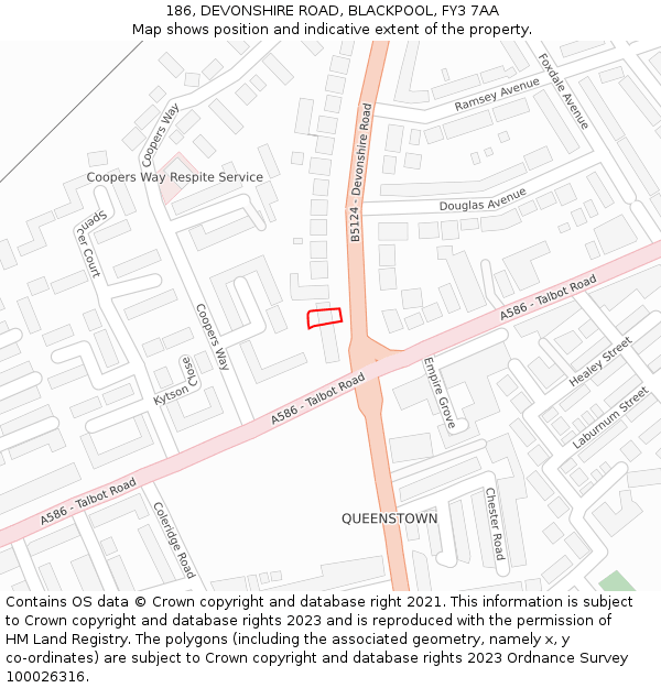 186, DEVONSHIRE ROAD, BLACKPOOL, FY3 7AA: Location map and indicative extent of plot