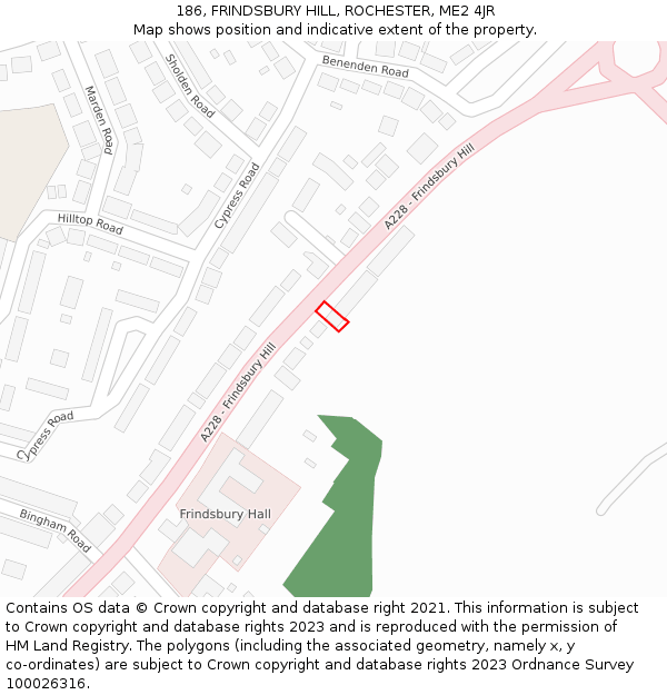 186, FRINDSBURY HILL, ROCHESTER, ME2 4JR: Location map and indicative extent of plot