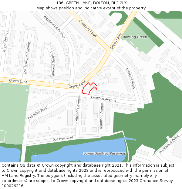 186, GREEN LANE, BOLTON, BL3 2LX: Location map and indicative extent of plot