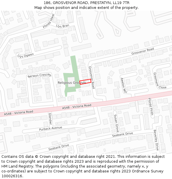 186, GROSVENOR ROAD, PRESTATYN, LL19 7TR: Location map and indicative extent of plot