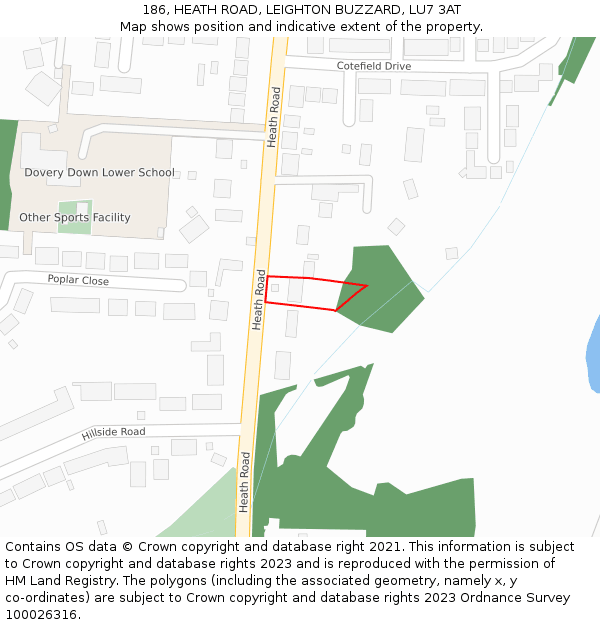186, HEATH ROAD, LEIGHTON BUZZARD, LU7 3AT: Location map and indicative extent of plot