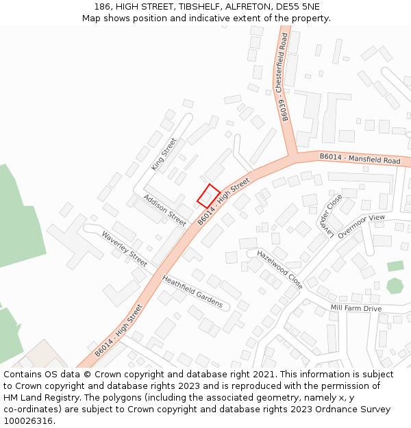 186, HIGH STREET, TIBSHELF, ALFRETON, DE55 5NE: Location map and indicative extent of plot