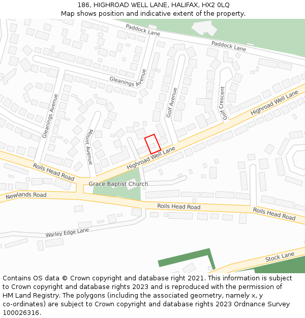 186, HIGHROAD WELL LANE, HALIFAX, HX2 0LQ: Location map and indicative extent of plot