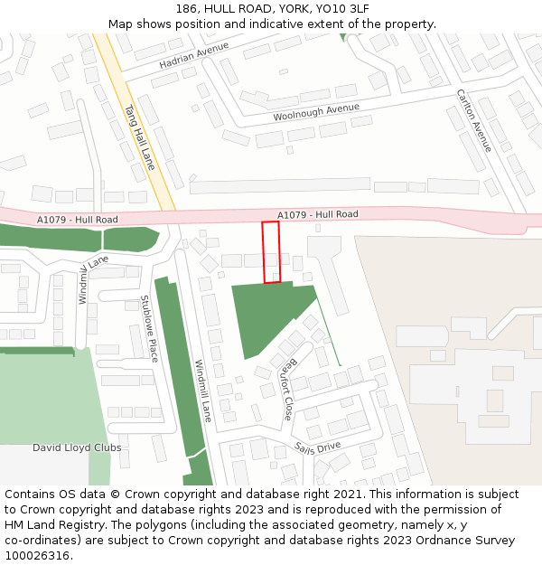 186, HULL ROAD, YORK, YO10 3LF: Location map and indicative extent of plot