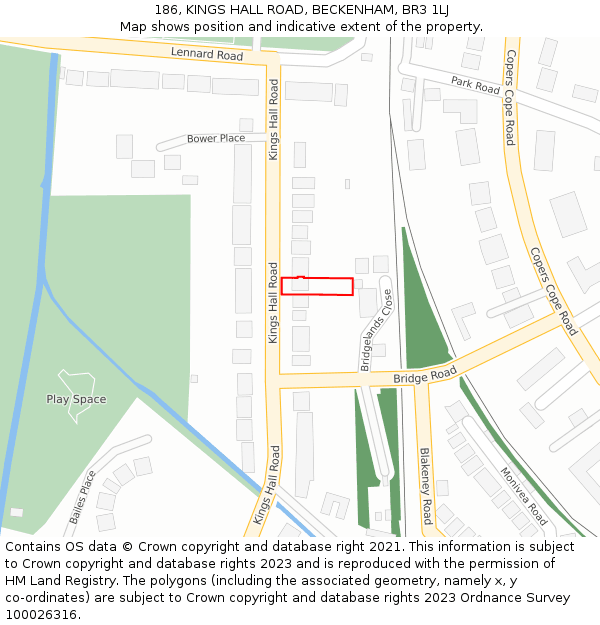 186, KINGS HALL ROAD, BECKENHAM, BR3 1LJ: Location map and indicative extent of plot