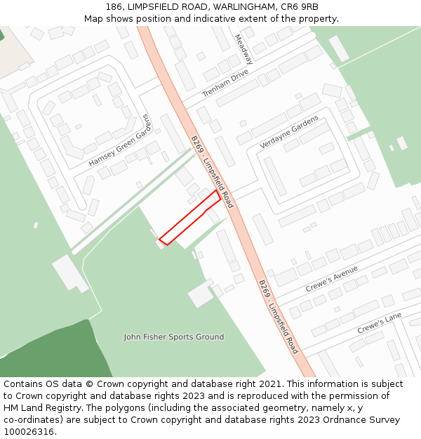186, LIMPSFIELD ROAD, WARLINGHAM, CR6 9RB: Location map and indicative extent of plot