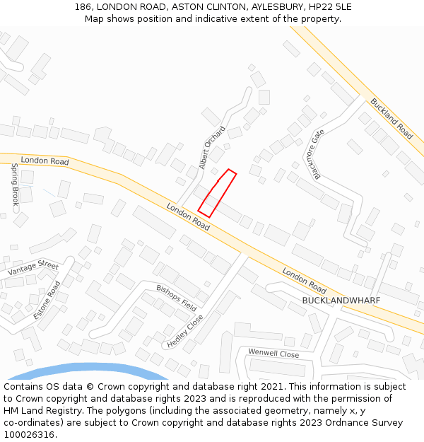 186, LONDON ROAD, ASTON CLINTON, AYLESBURY, HP22 5LE: Location map and indicative extent of plot