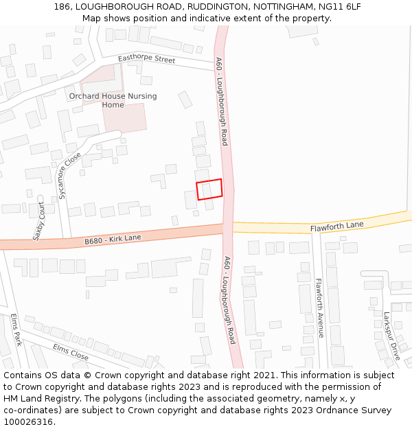 186, LOUGHBOROUGH ROAD, RUDDINGTON, NOTTINGHAM, NG11 6LF: Location map and indicative extent of plot