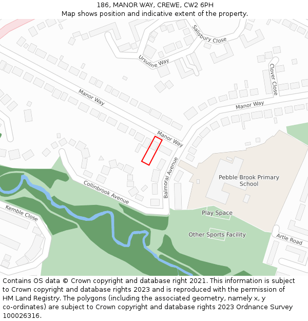 186, MANOR WAY, CREWE, CW2 6PH: Location map and indicative extent of plot