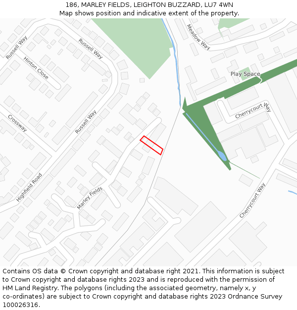 186, MARLEY FIELDS, LEIGHTON BUZZARD, LU7 4WN: Location map and indicative extent of plot