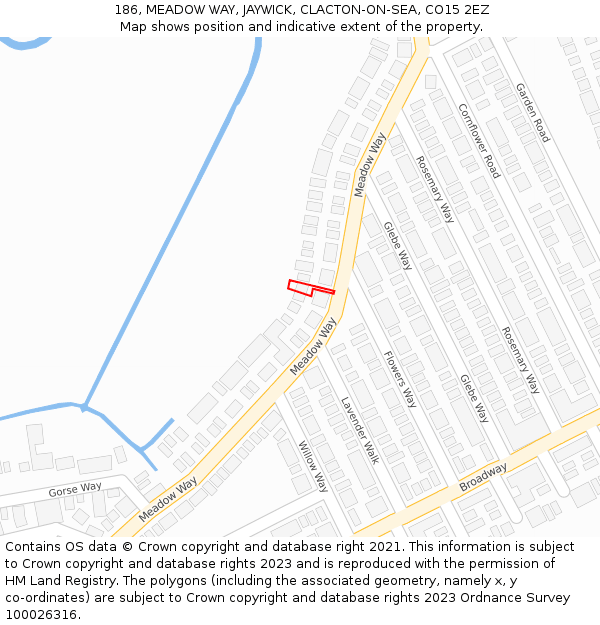 186, MEADOW WAY, JAYWICK, CLACTON-ON-SEA, CO15 2EZ: Location map and indicative extent of plot