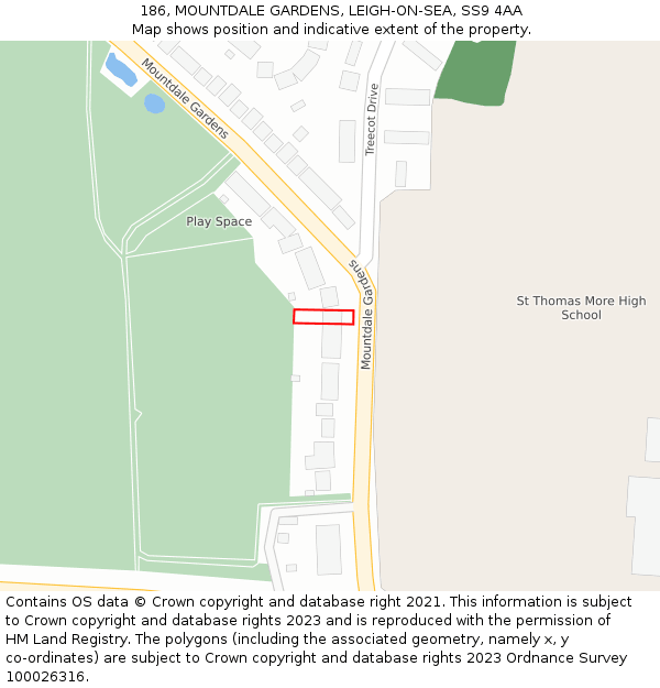 186, MOUNTDALE GARDENS, LEIGH-ON-SEA, SS9 4AA: Location map and indicative extent of plot