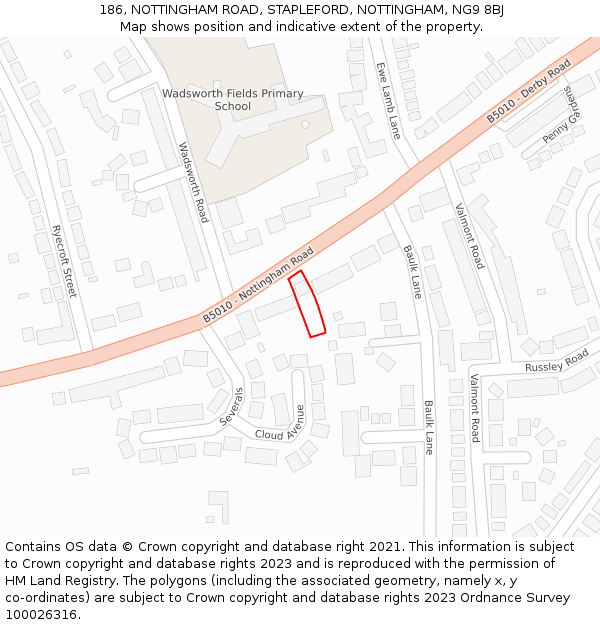 186, NOTTINGHAM ROAD, STAPLEFORD, NOTTINGHAM, NG9 8BJ: Location map and indicative extent of plot