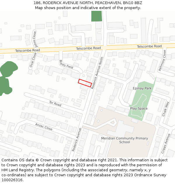 186, RODERICK AVENUE NORTH, PEACEHAVEN, BN10 8BZ: Location map and indicative extent of plot