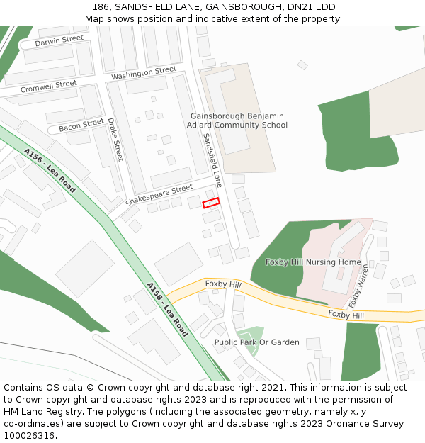 186, SANDSFIELD LANE, GAINSBOROUGH, DN21 1DD: Location map and indicative extent of plot