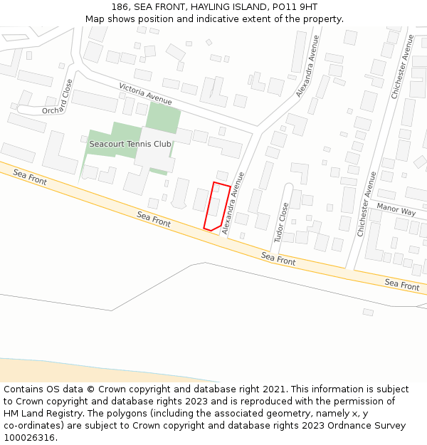 186, SEA FRONT, HAYLING ISLAND, PO11 9HT: Location map and indicative extent of plot