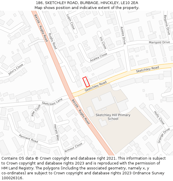 186, SKETCHLEY ROAD, BURBAGE, HINCKLEY, LE10 2EA: Location map and indicative extent of plot