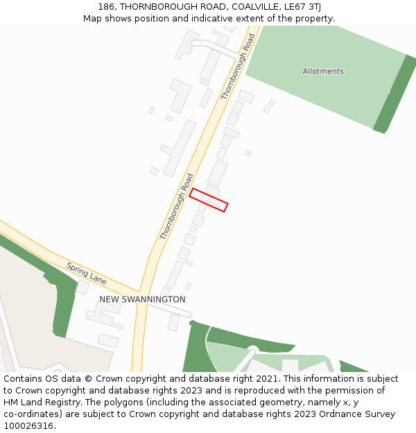 186, THORNBOROUGH ROAD, COALVILLE, LE67 3TJ: Location map and indicative extent of plot