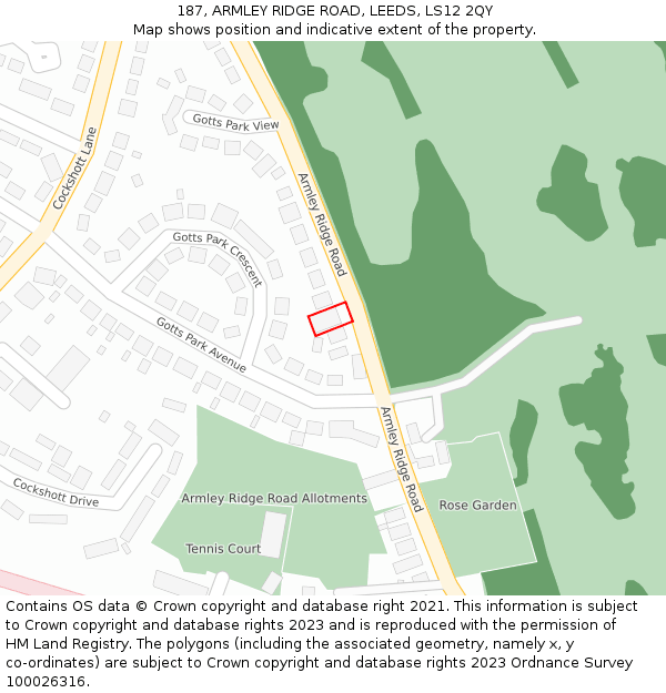 187, ARMLEY RIDGE ROAD, LEEDS, LS12 2QY: Location map and indicative extent of plot