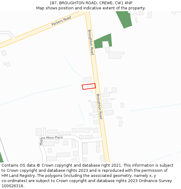 187, BROUGHTON ROAD, CREWE, CW1 4NP: Location map and indicative extent of plot