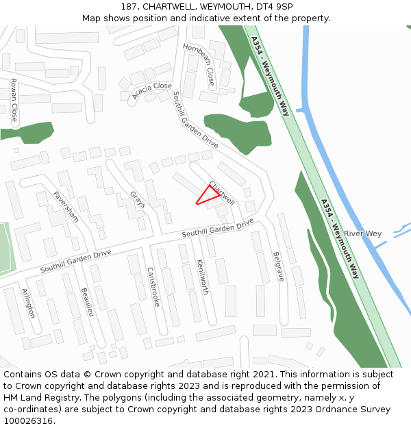 187, CHARTWELL, WEYMOUTH, DT4 9SP: Location map and indicative extent of plot