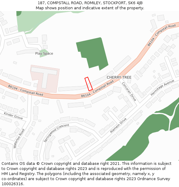 187, COMPSTALL ROAD, ROMILEY, STOCKPORT, SK6 4JB: Location map and indicative extent of plot