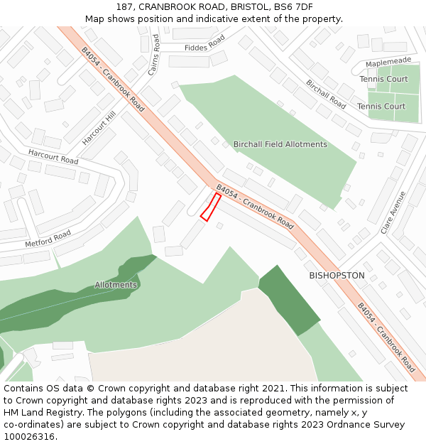 187, CRANBROOK ROAD, BRISTOL, BS6 7DF: Location map and indicative extent of plot