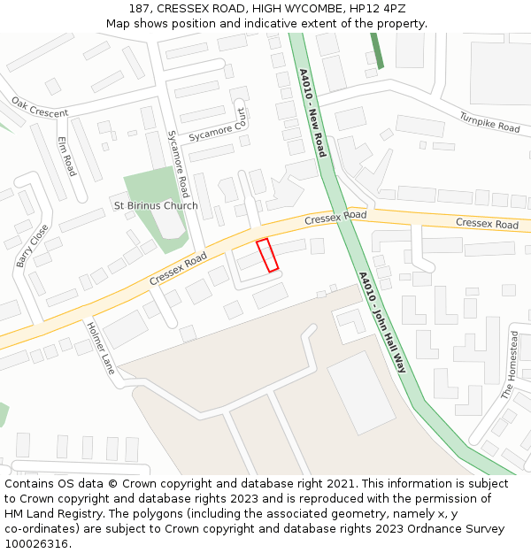 187, CRESSEX ROAD, HIGH WYCOMBE, HP12 4PZ: Location map and indicative extent of plot