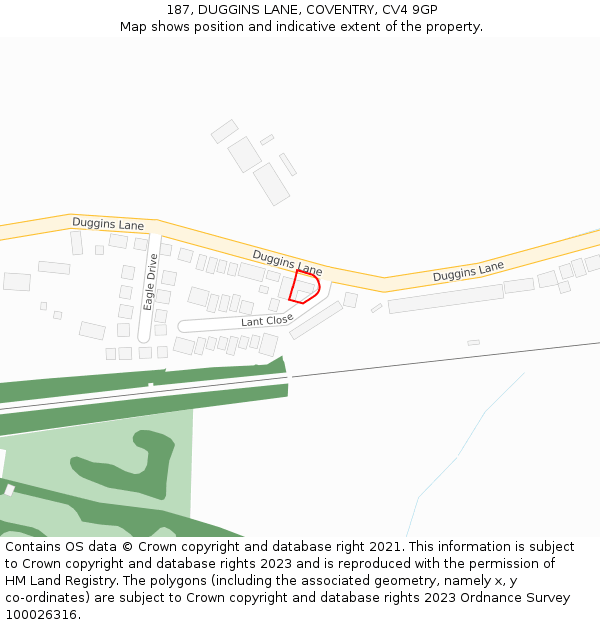 187, DUGGINS LANE, COVENTRY, CV4 9GP: Location map and indicative extent of plot