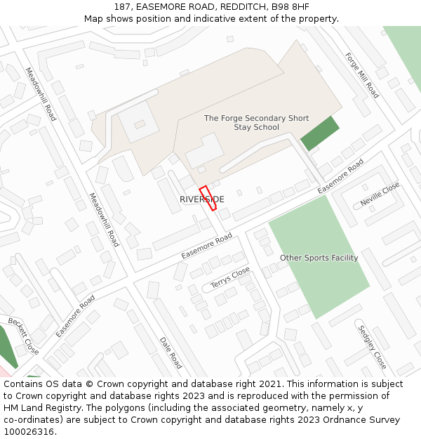 187, EASEMORE ROAD, REDDITCH, B98 8HF: Location map and indicative extent of plot