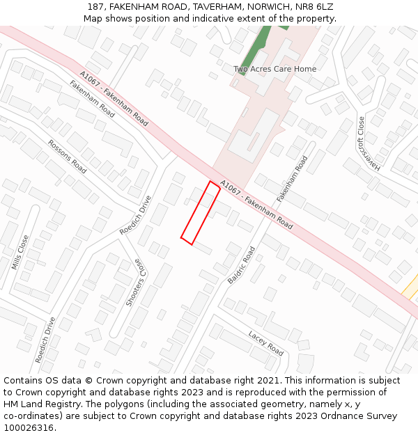 187, FAKENHAM ROAD, TAVERHAM, NORWICH, NR8 6LZ: Location map and indicative extent of plot