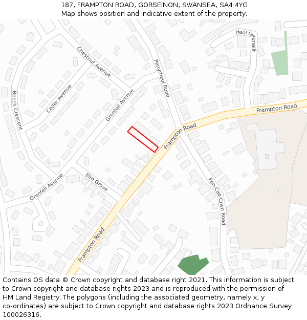 187, FRAMPTON ROAD, GORSEINON, SWANSEA, SA4 4YG: Location map and indicative extent of plot