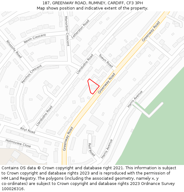 187, GREENWAY ROAD, RUMNEY, CARDIFF, CF3 3PH: Location map and indicative extent of plot