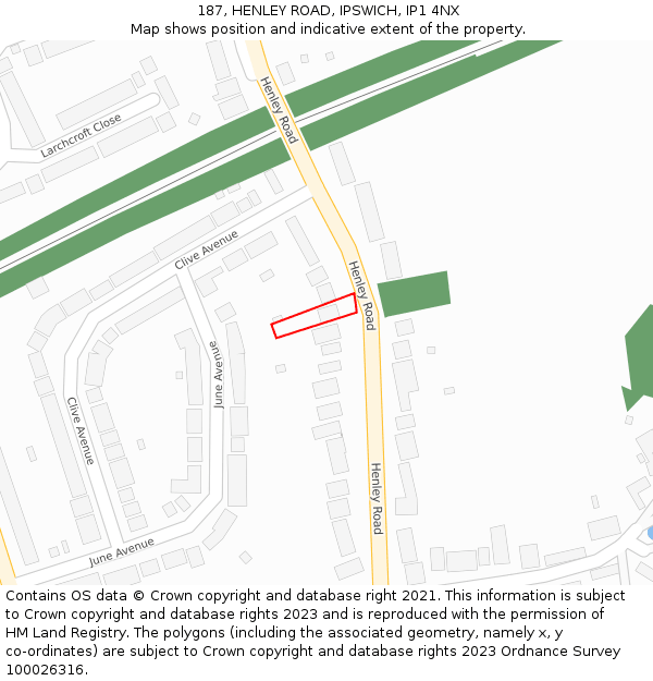 187, HENLEY ROAD, IPSWICH, IP1 4NX: Location map and indicative extent of plot