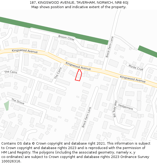 187, KINGSWOOD AVENUE, TAVERHAM, NORWICH, NR8 6GJ: Location map and indicative extent of plot