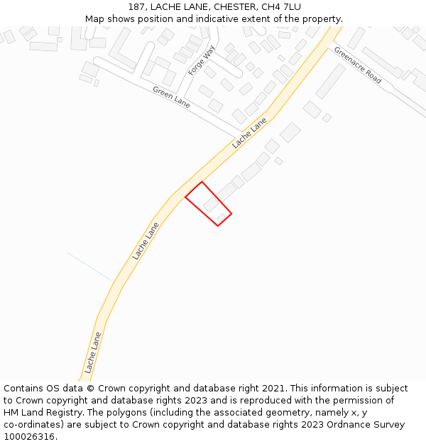 187, LACHE LANE, CHESTER, CH4 7LU: Location map and indicative extent of plot