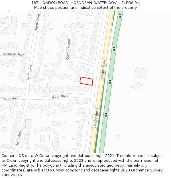 187, LONDON ROAD, HORNDEAN, WATERLOOVILLE, PO8 0HJ: Location map and indicative extent of plot