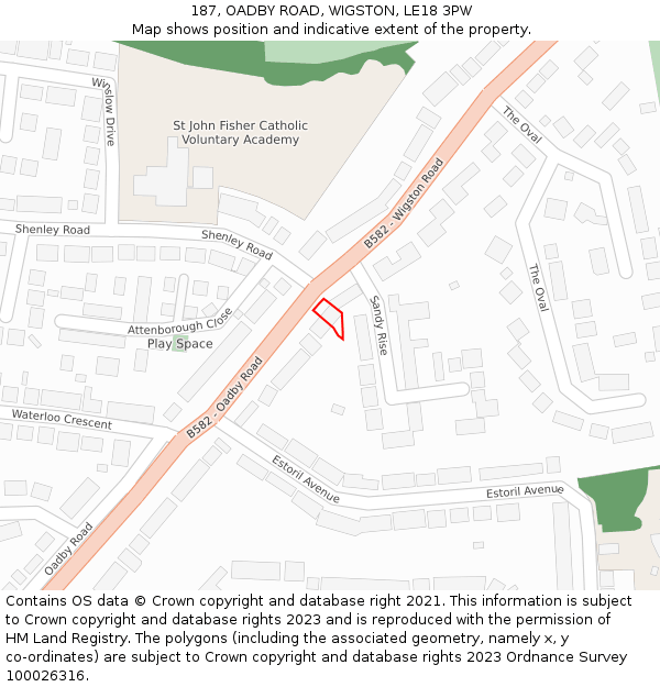 187, OADBY ROAD, WIGSTON, LE18 3PW: Location map and indicative extent of plot