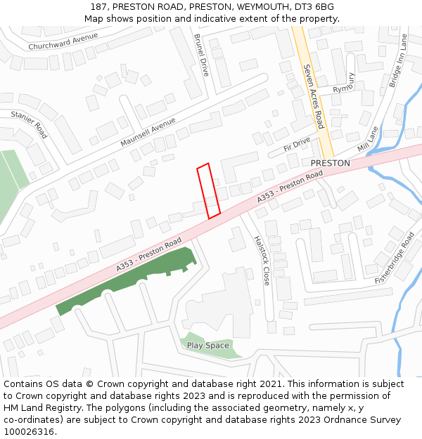 187, PRESTON ROAD, PRESTON, WEYMOUTH, DT3 6BG: Location map and indicative extent of plot