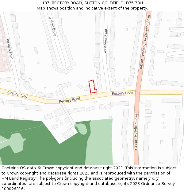187, RECTORY ROAD, SUTTON COLDFIELD, B75 7RU: Location map and indicative extent of plot