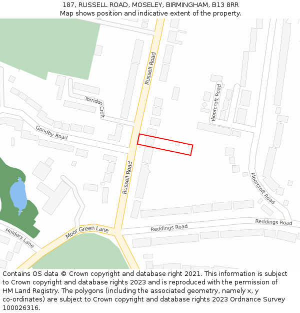 187, RUSSELL ROAD, MOSELEY, BIRMINGHAM, B13 8RR: Location map and indicative extent of plot