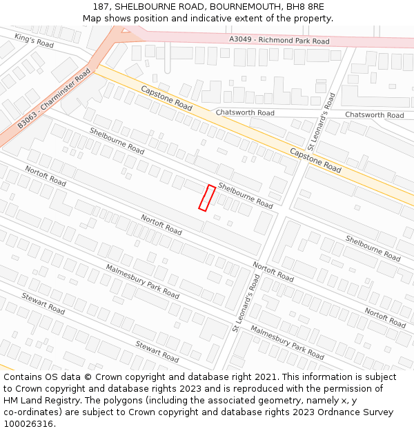 187, SHELBOURNE ROAD, BOURNEMOUTH, BH8 8RE: Location map and indicative extent of plot