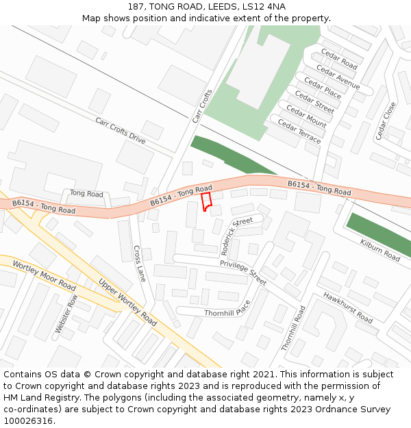 187, TONG ROAD, LEEDS, LS12 4NA: Location map and indicative extent of plot