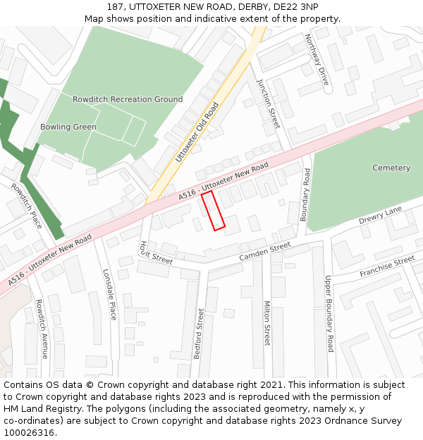 187, UTTOXETER NEW ROAD, DERBY, DE22 3NP: Location map and indicative extent of plot