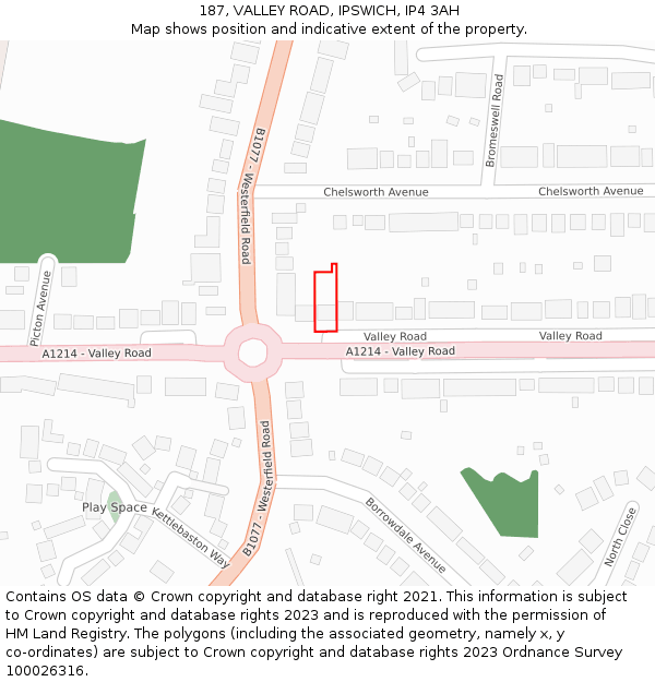 187, VALLEY ROAD, IPSWICH, IP4 3AH: Location map and indicative extent of plot