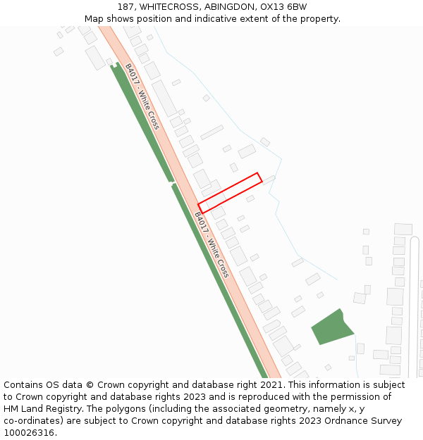 187, WHITECROSS, ABINGDON, OX13 6BW: Location map and indicative extent of plot
