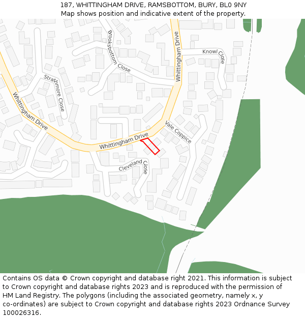 187, WHITTINGHAM DRIVE, RAMSBOTTOM, BURY, BL0 9NY: Location map and indicative extent of plot