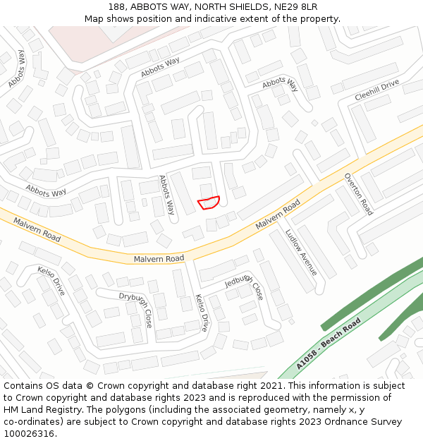 188, ABBOTS WAY, NORTH SHIELDS, NE29 8LR: Location map and indicative extent of plot