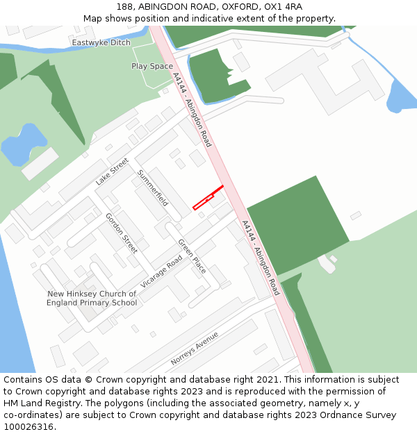 188, ABINGDON ROAD, OXFORD, OX1 4RA: Location map and indicative extent of plot